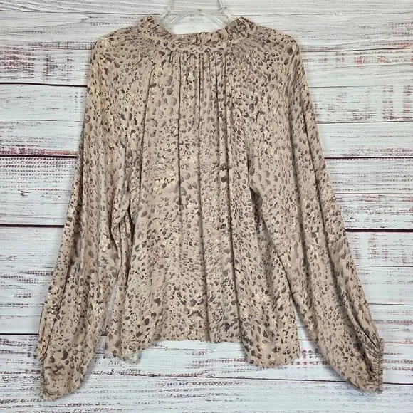 Karlie Dusty Rose Peasant Blouse Ruched V-Neck S Balloon Sleeve Whimsy Boho Top - Picture 2 of 11